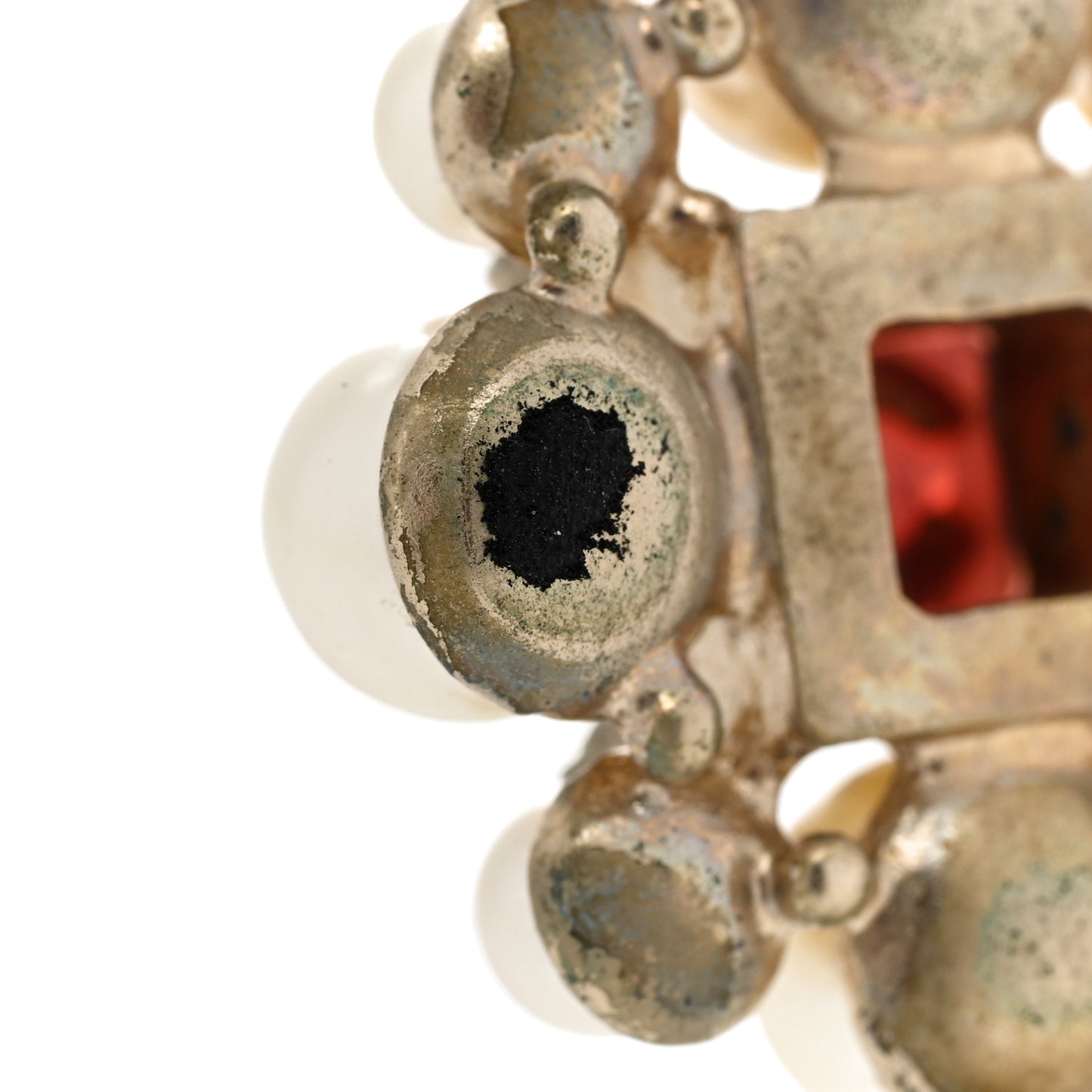 Gripoix Pearl Crystal CC Pendant Necklace Red Gold