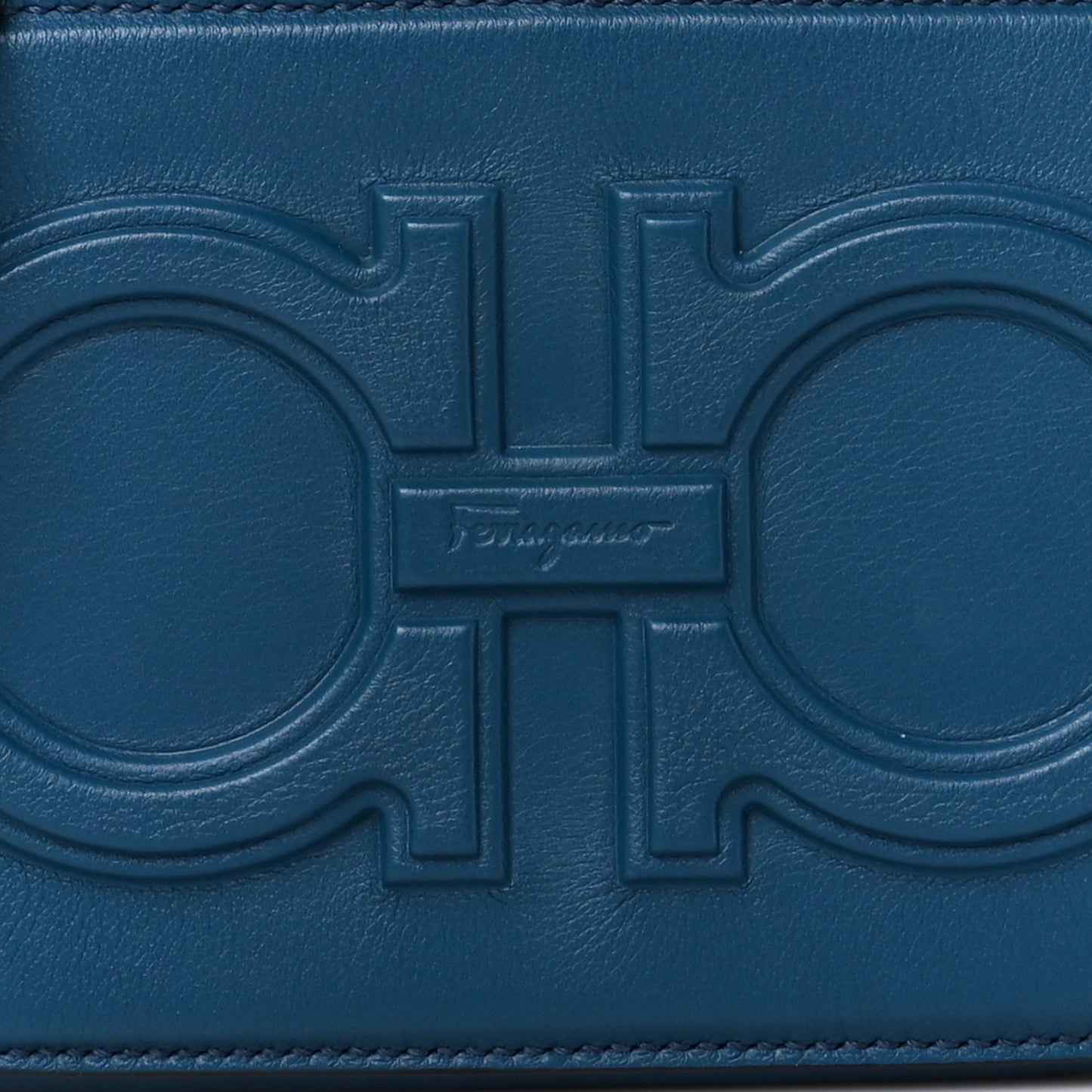 Calfskin Double Gancio Crossbody Bag Denim