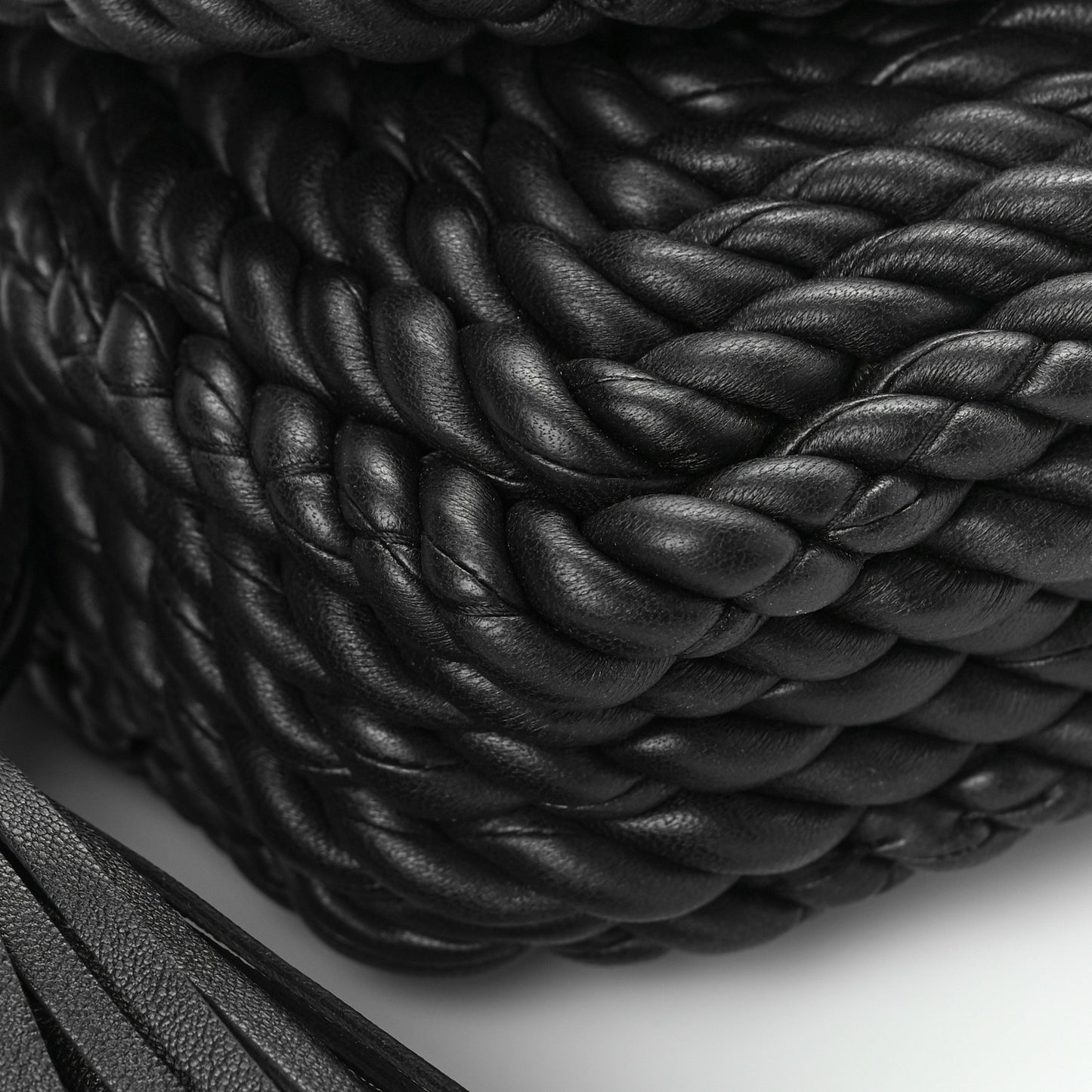 Lambskin Torchon Tasseled Twisted Shoulder Bag Black