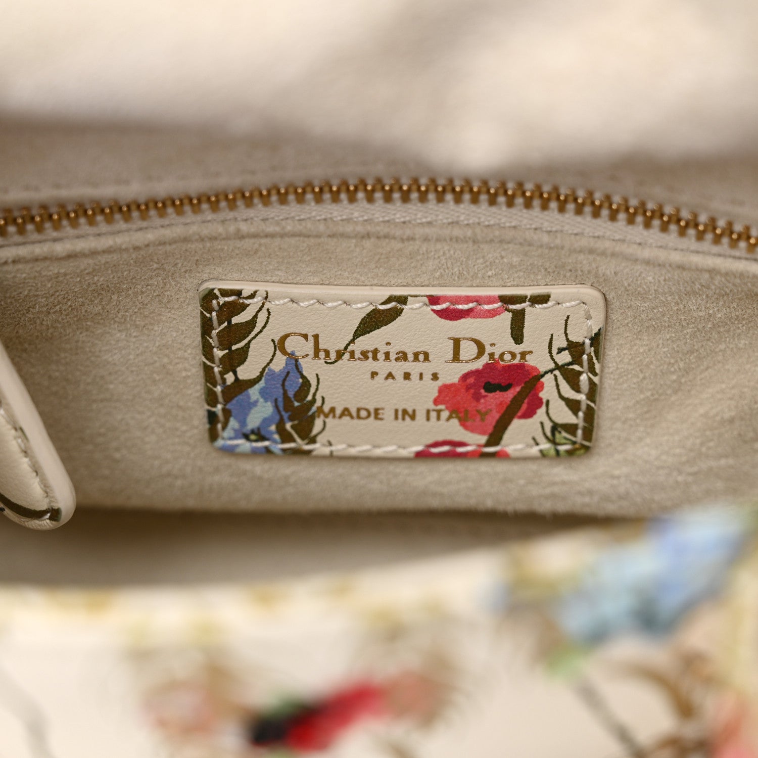 Christian Dior Calfskin Hibiscus Printed Embroidered Mini Lady Dior Beige Multicolor 6 of 14