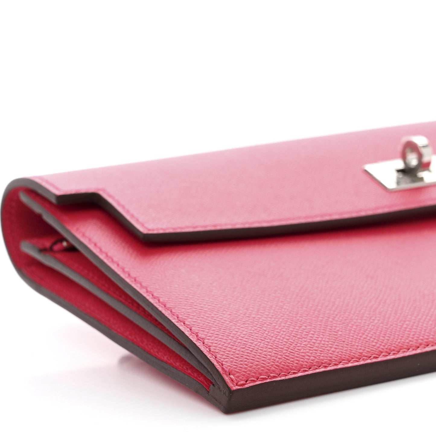 Madame Calfskin Kelly Pocket Long Wallet Rose Extreme