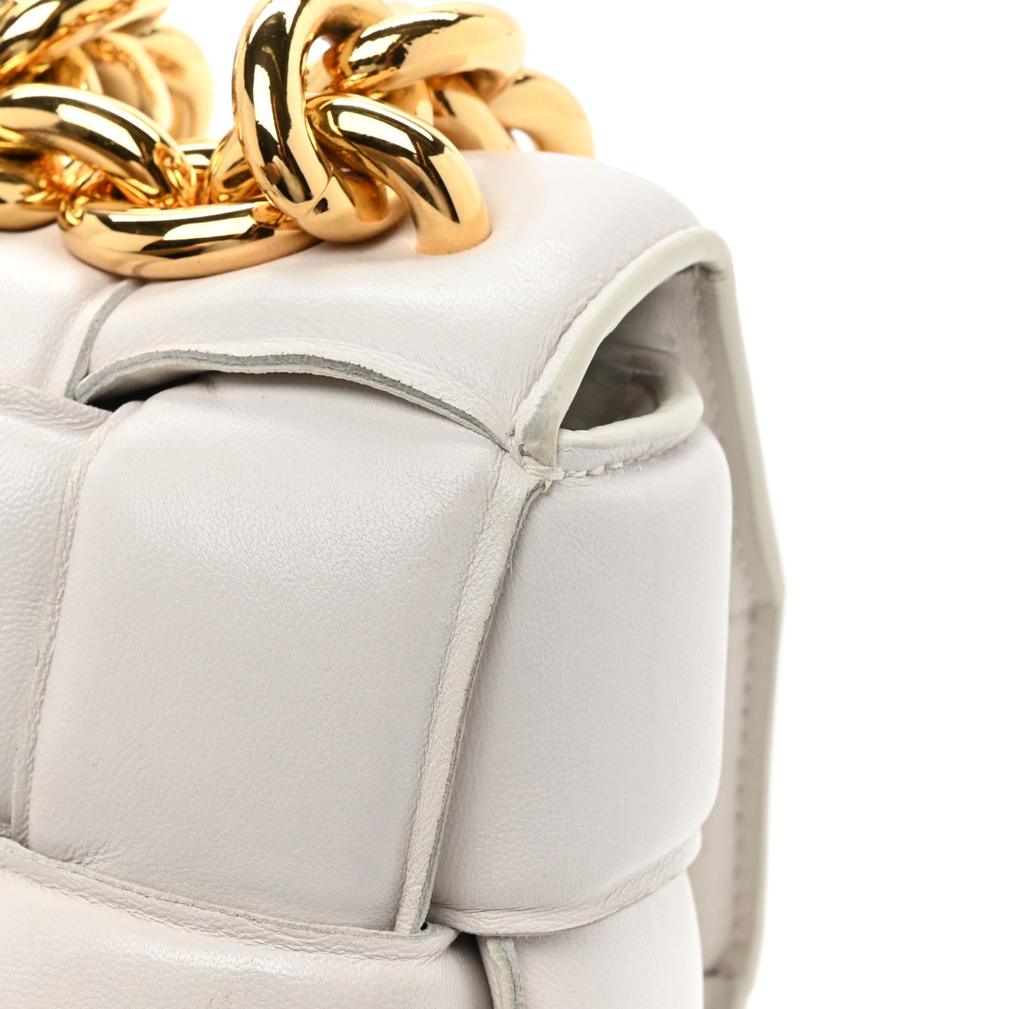 Lambskin Maxi Intreccio Padded Chain Cassette Crossbody Bag White