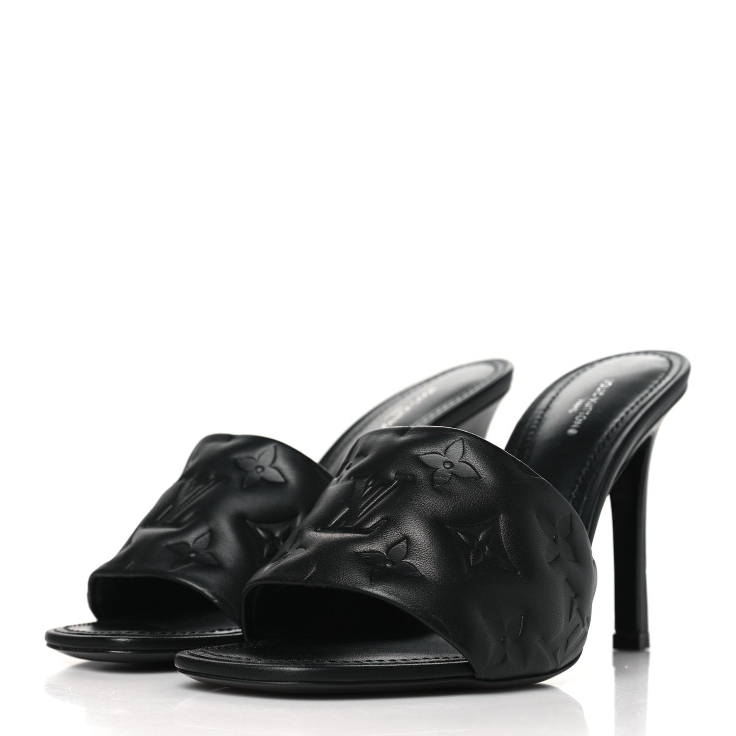Lambskin Embossed Monogram Revival High Heel Mules 38 Black