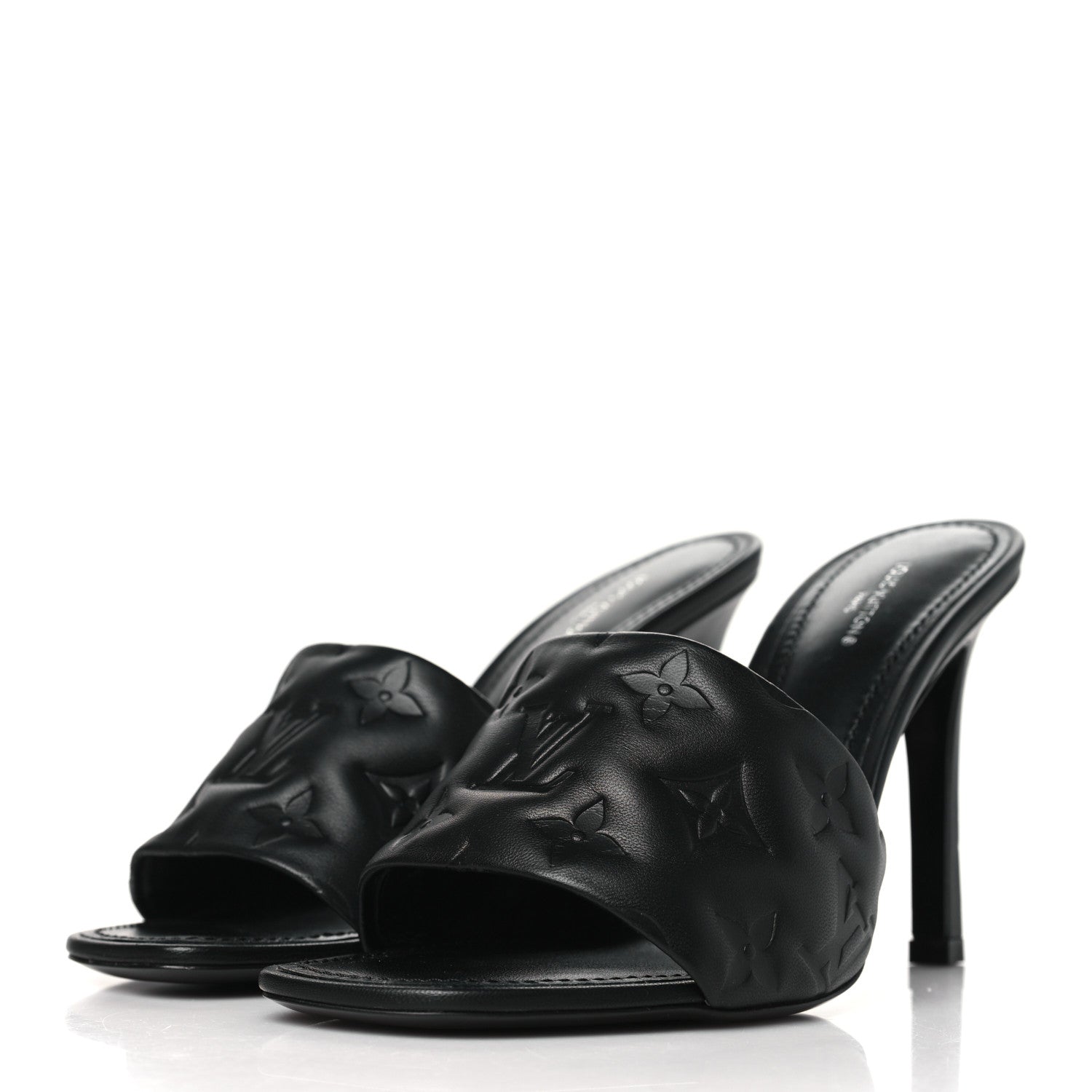 Louis Vuitton Lambskin Embossed Monogram Revival High Heel Mules 38 Black 3 of 10