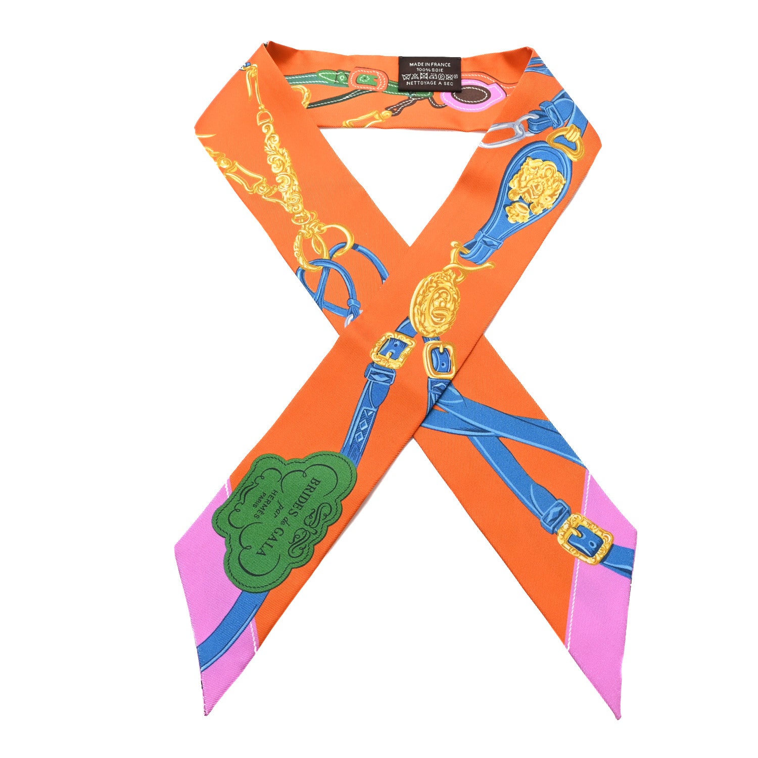 Hermes Silk Brides De Gala Applique Pique Twilly Orange Bleu Azur