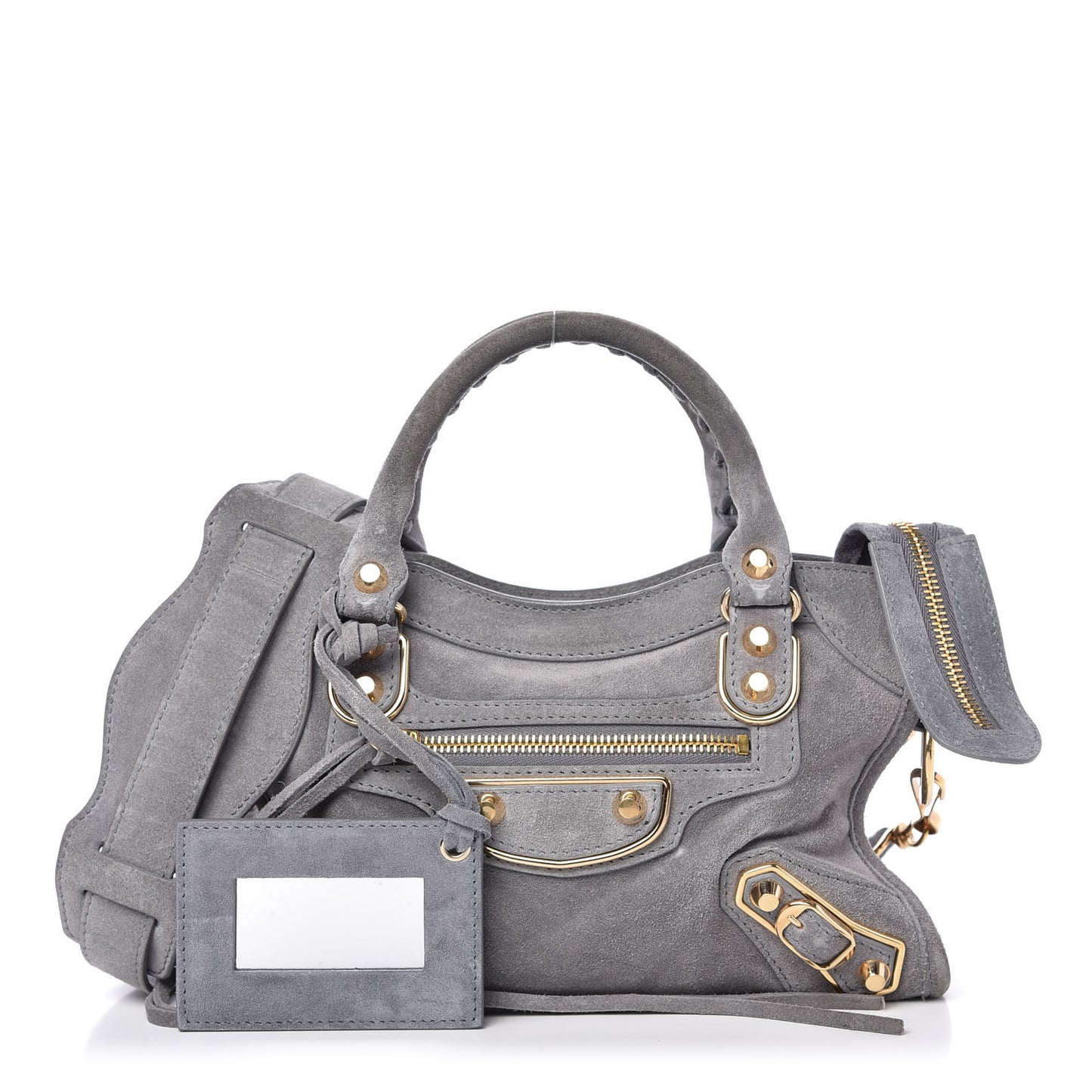 Baby Daim Suede Gold Metallic Edge Hardware Mini City Gris Plomb
