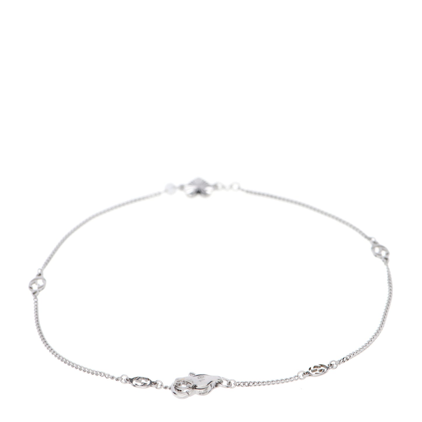 18K White Gold Diamond Heart GG Station Bracelet