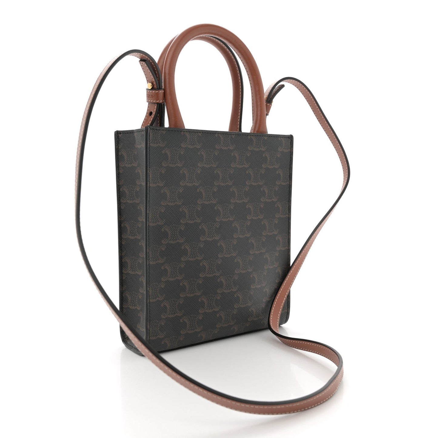 Triomphe Canvas Calfskin Mini Vertical Cabas Tan