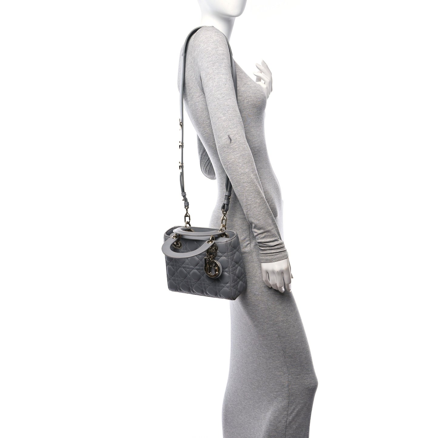 Lambskin Cannage Small Lucky Badges Lady Dior Grey