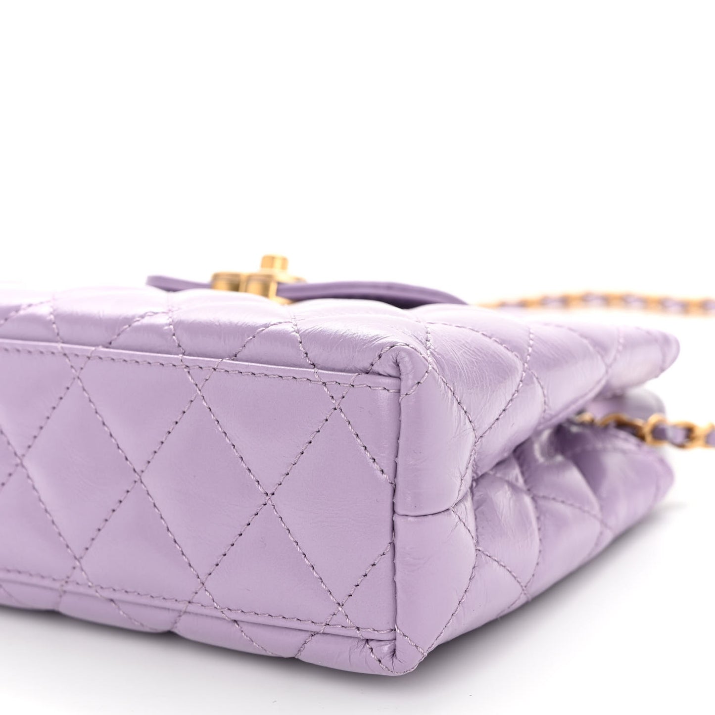 Shiny Aged Calfskin Quilted Nano Kelly Shopper Lilac