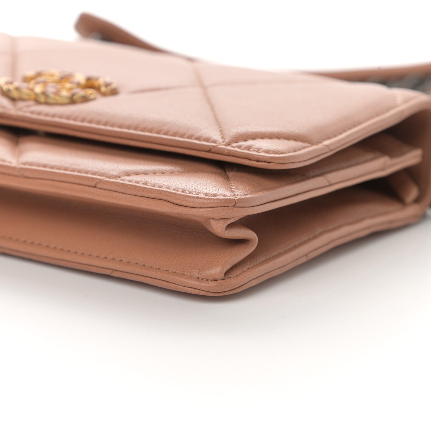 Lambskin Quilted Chanel 19 Wallet On Chain WOC Brown
