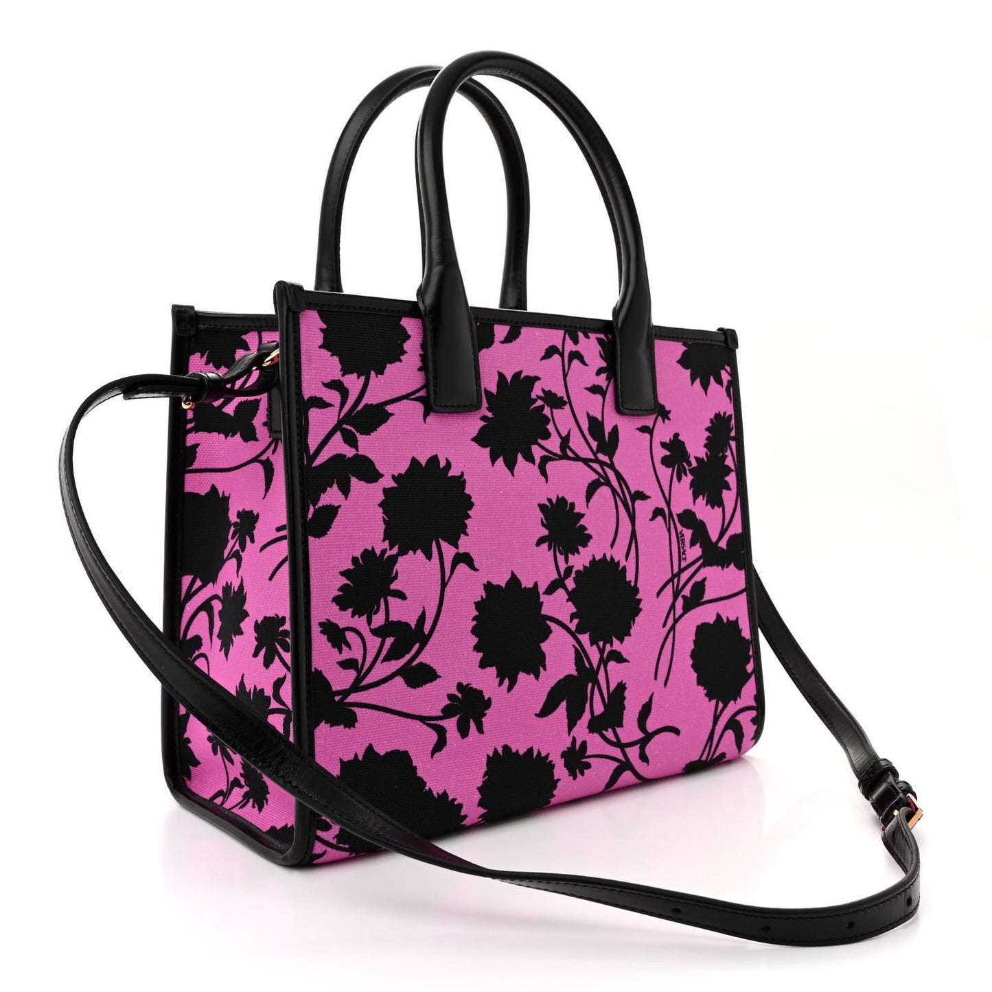 Calfskin Cotton Floral Printed La Medusa Book Tote Black Water Lily