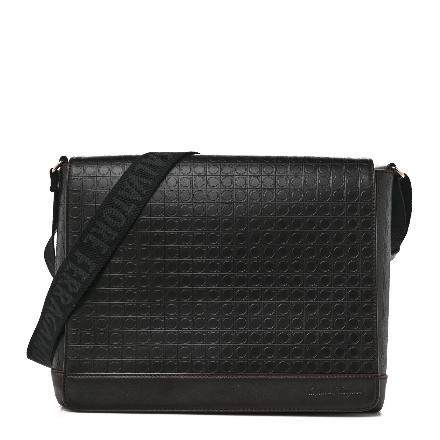 Calfskin Gancini Messenger Bag Dark Brown