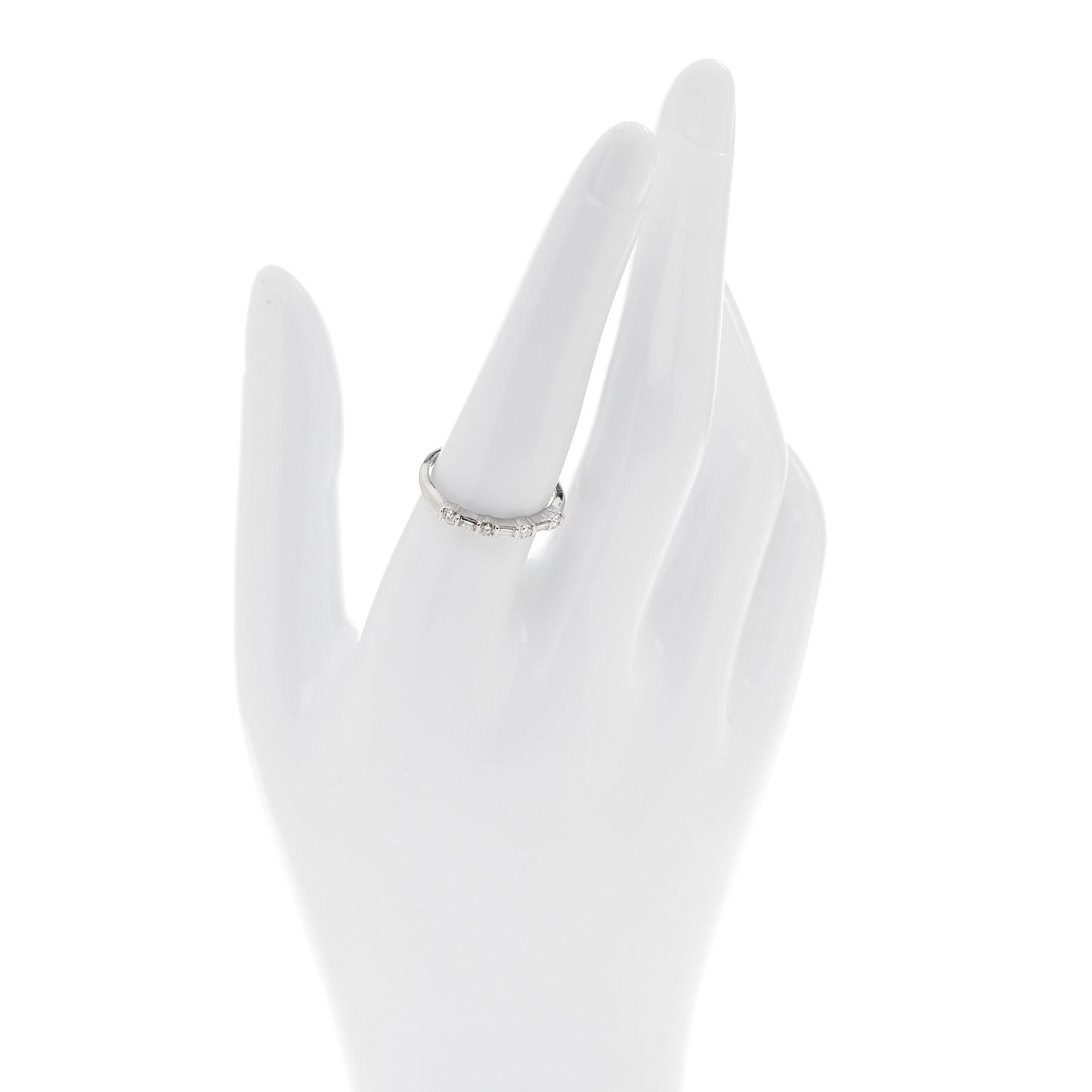 Platinum Diamond Round Baguette Half Band Ring 56 7.5