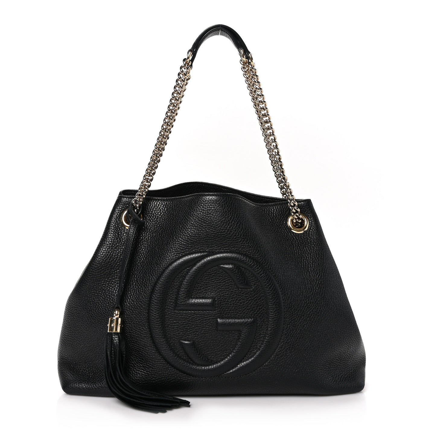Pebbled Calfskin Medium Soho Chain Shoulder Bag Black
