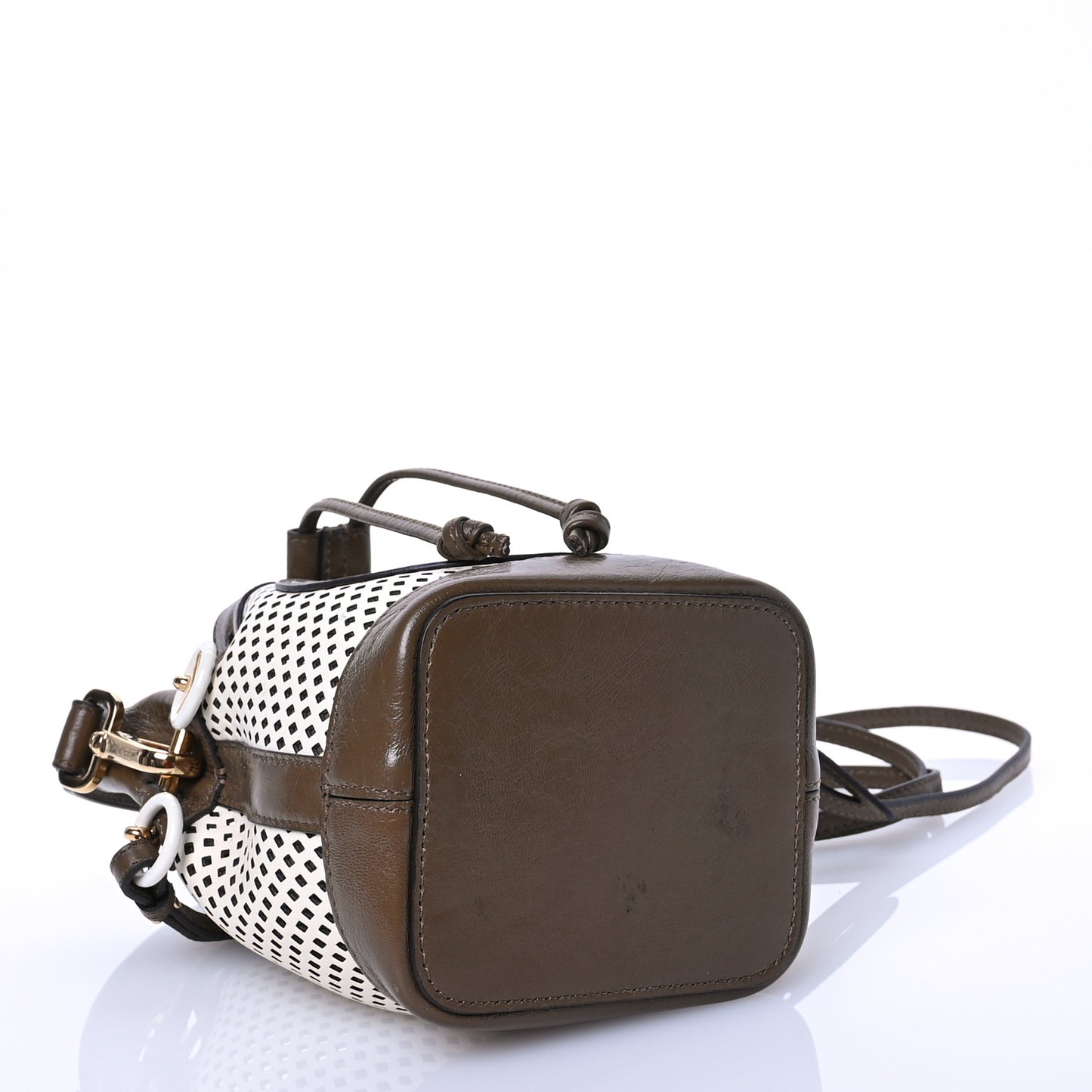 Vitello Liberty Glossy Lambskin F is Fendi Perforated Mini Mon Tresor Bucket Bag White Ice Rust Maya