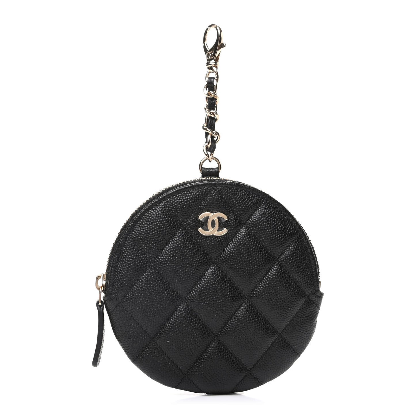 Caviar Quilted Round Clip On Coin Purse Black