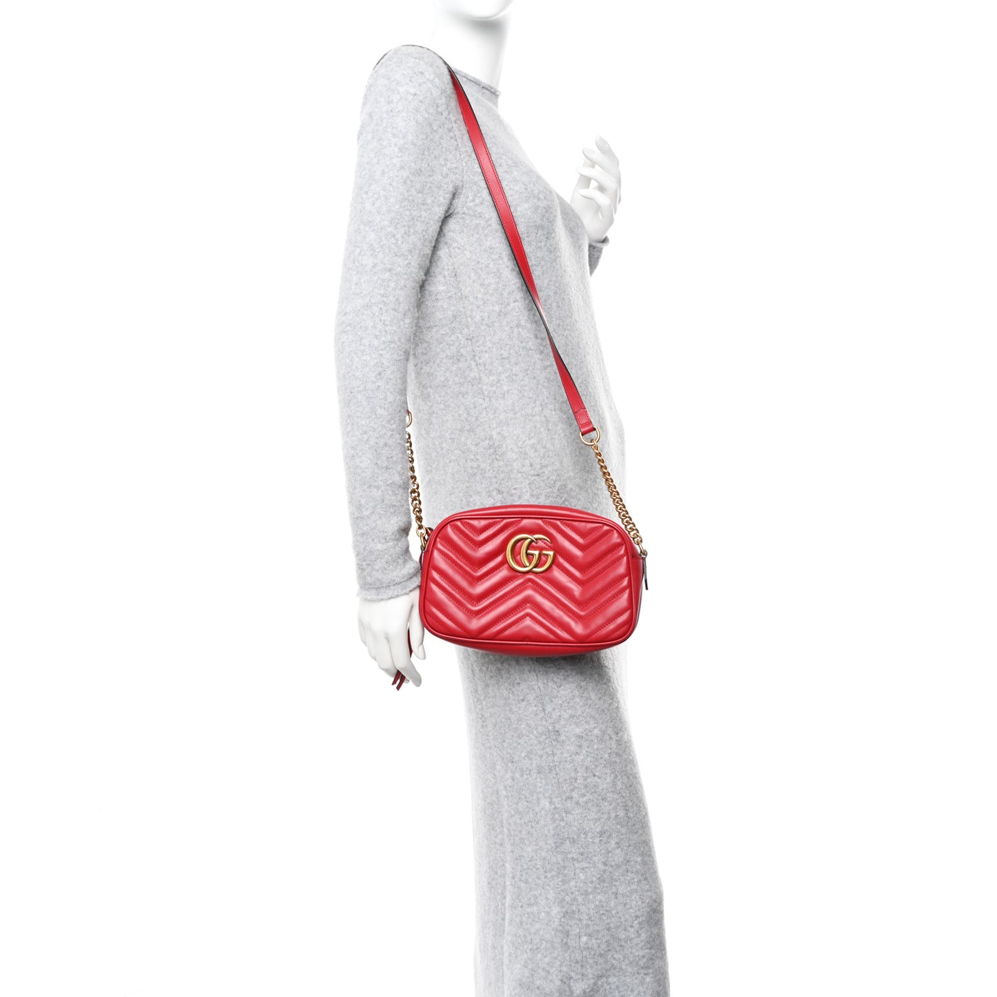Calfskin Matelasse Small GG Marmont Chain Shoulder Bag Hibiscus Red
