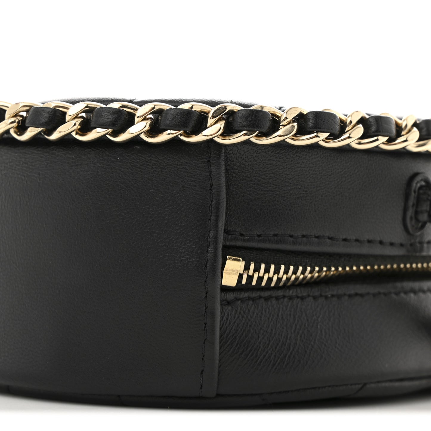 Lambskin Quilted Chain Around CC Round Clutch With Chain Black