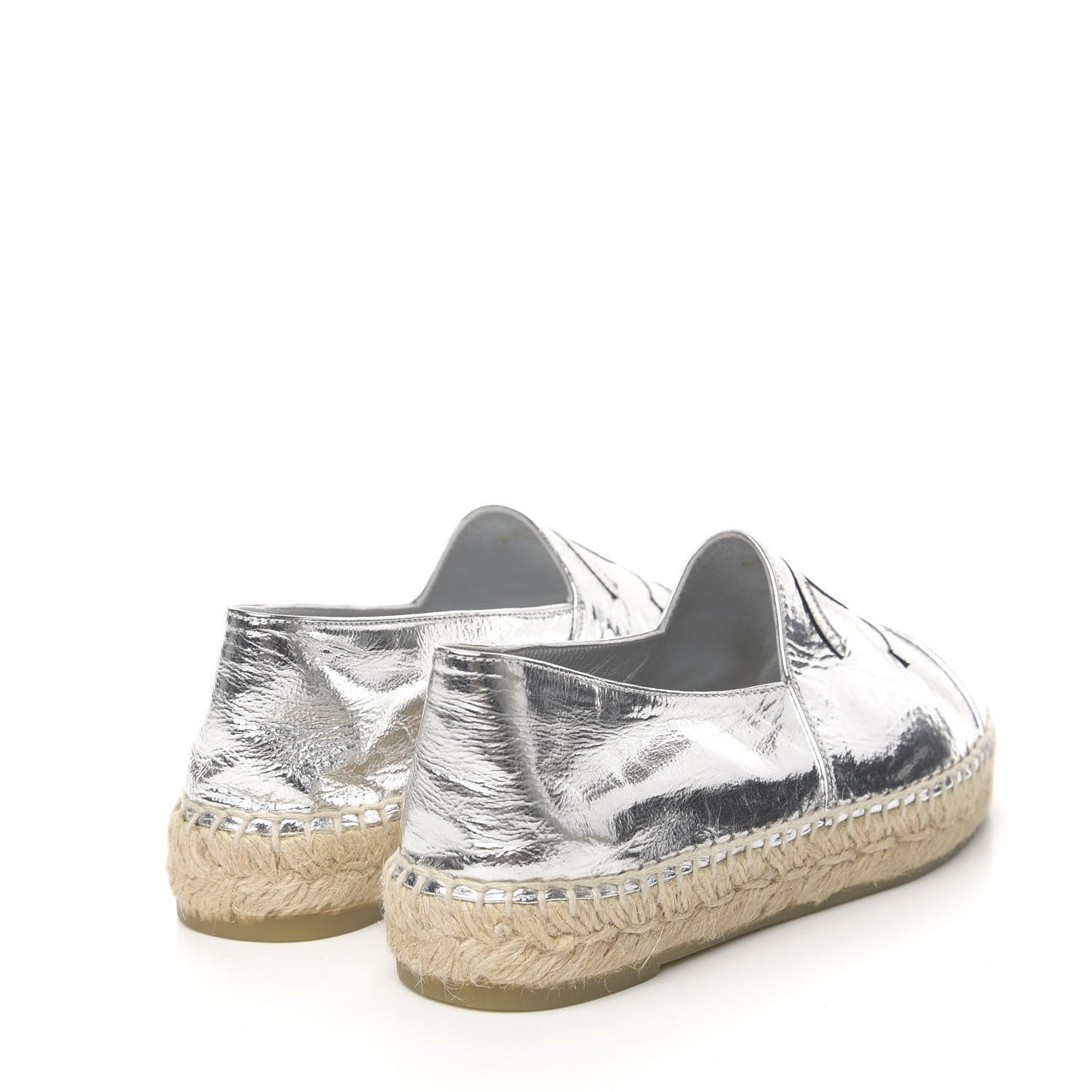 Laminated Goatskin CC Espadrilles 36 Silver