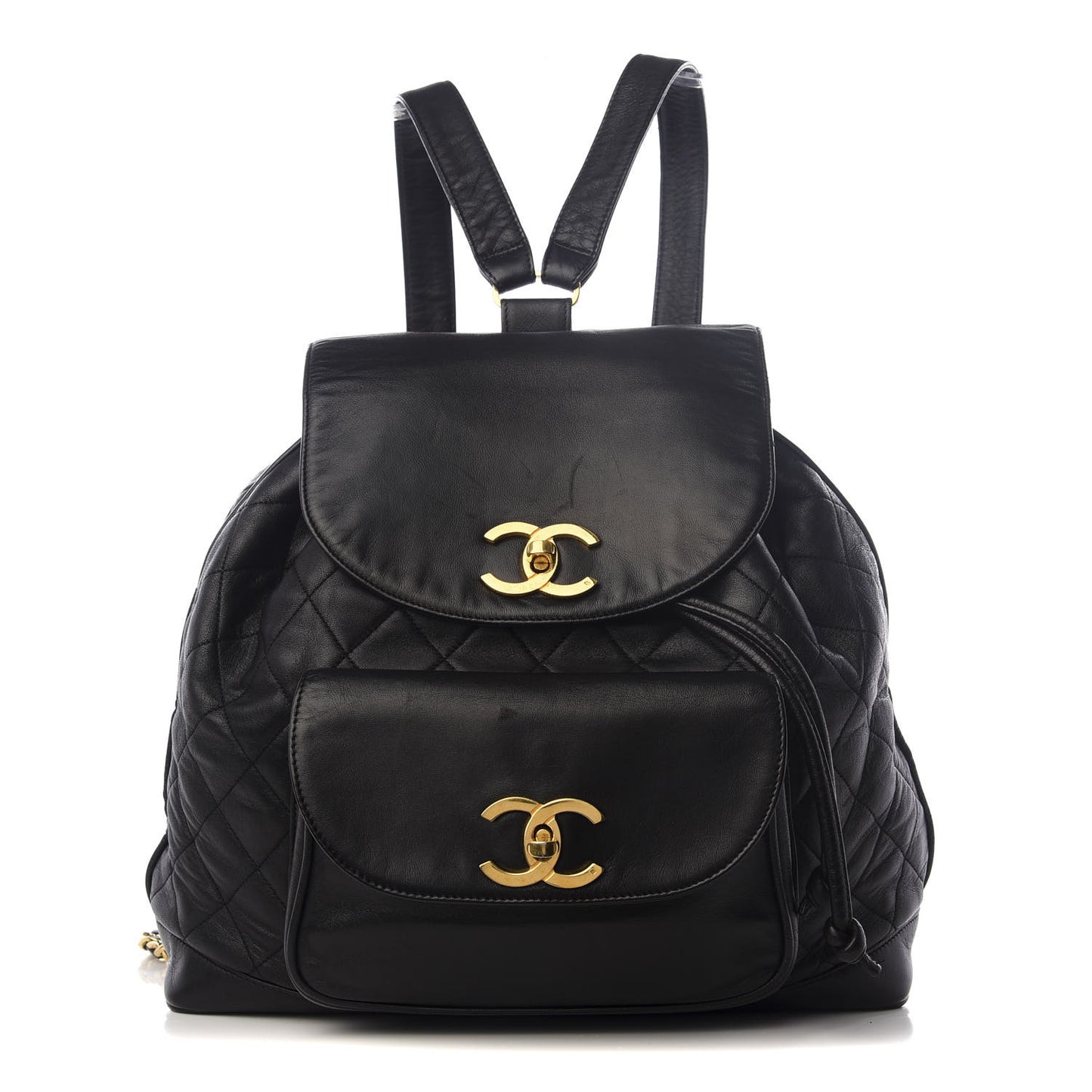 Lambskin Quilted Drawstring Backpack Black