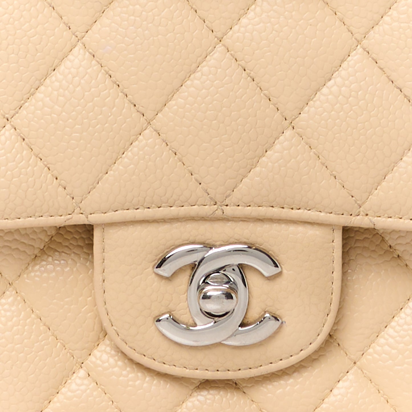 Caviar Quilted Medium Double Flap Beige