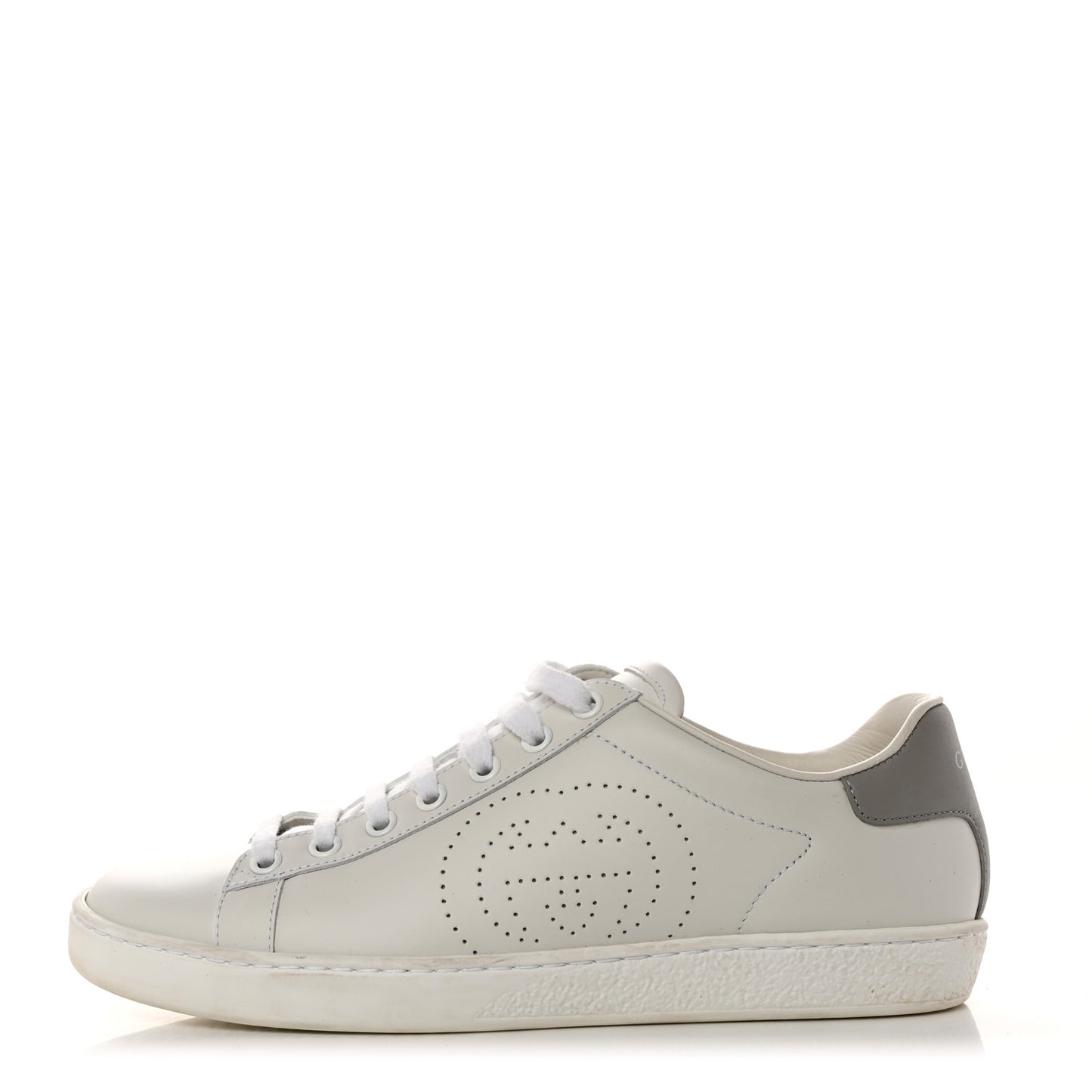 Calfskin Interlocking G Perforated Womens Ace Sneakers 37.5 White Grey Sky