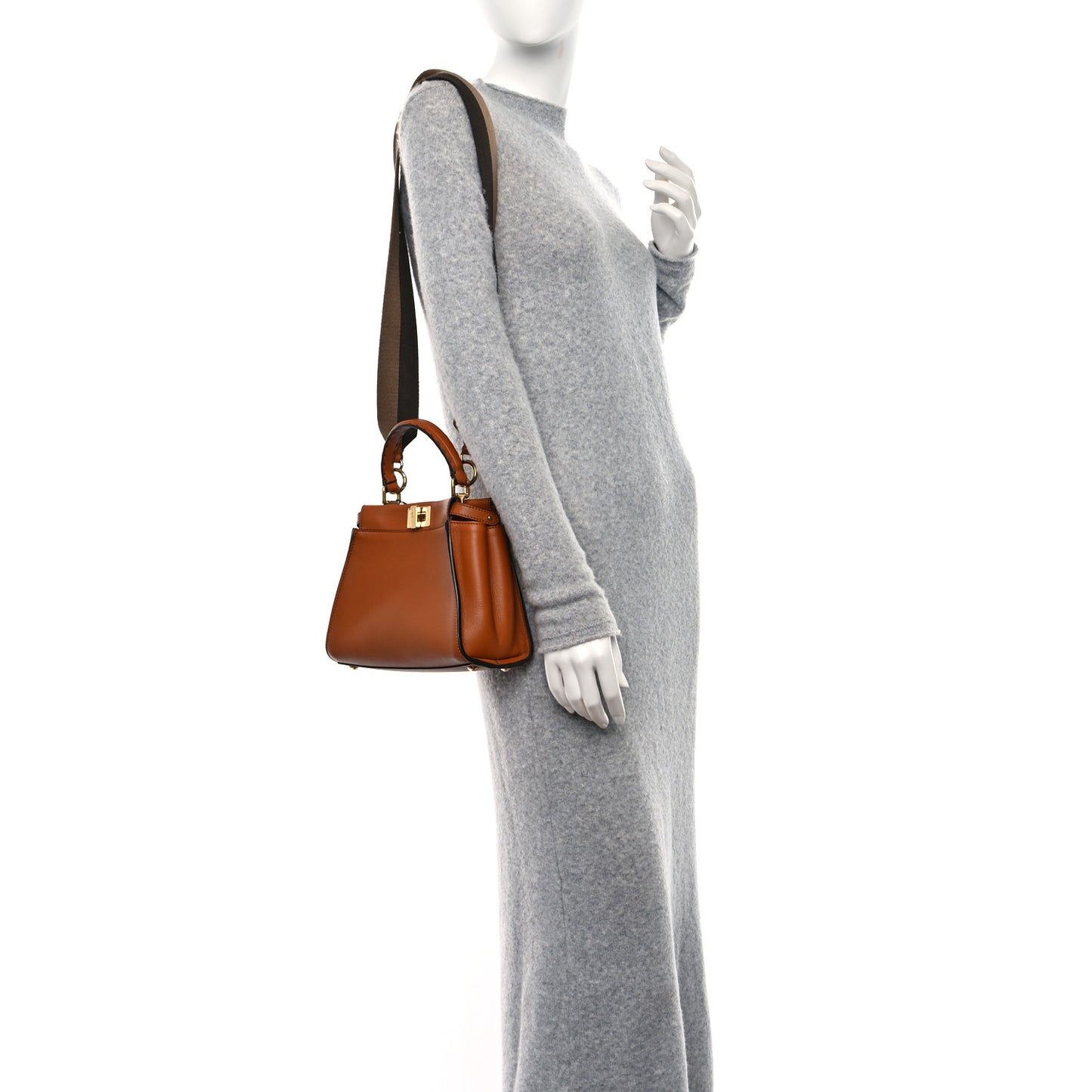 Vitello Seta Canvas FF Embroidered Mini Peekaboo Iconic Satchel Brandy Amazzonia