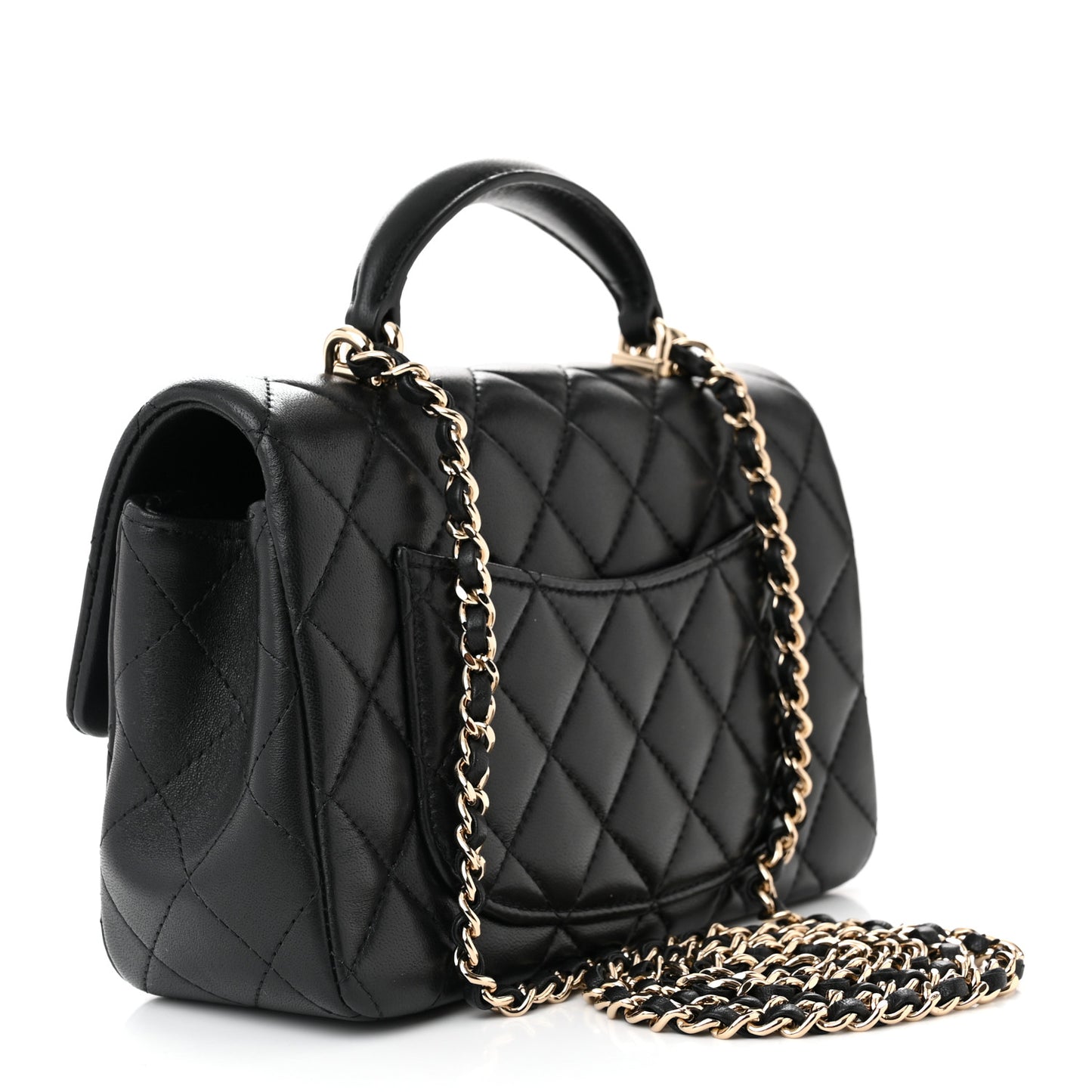 Lambskin Quilted Mini Top Handle Rectangular Flap Black