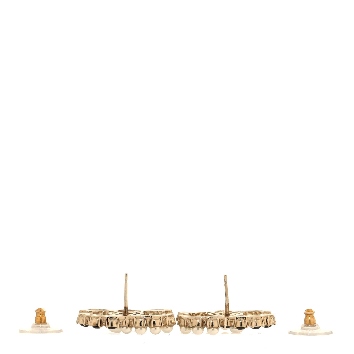 Chanel Crystal Pearl CC Dazzling Domino Earrings Gold Black 3 of 5