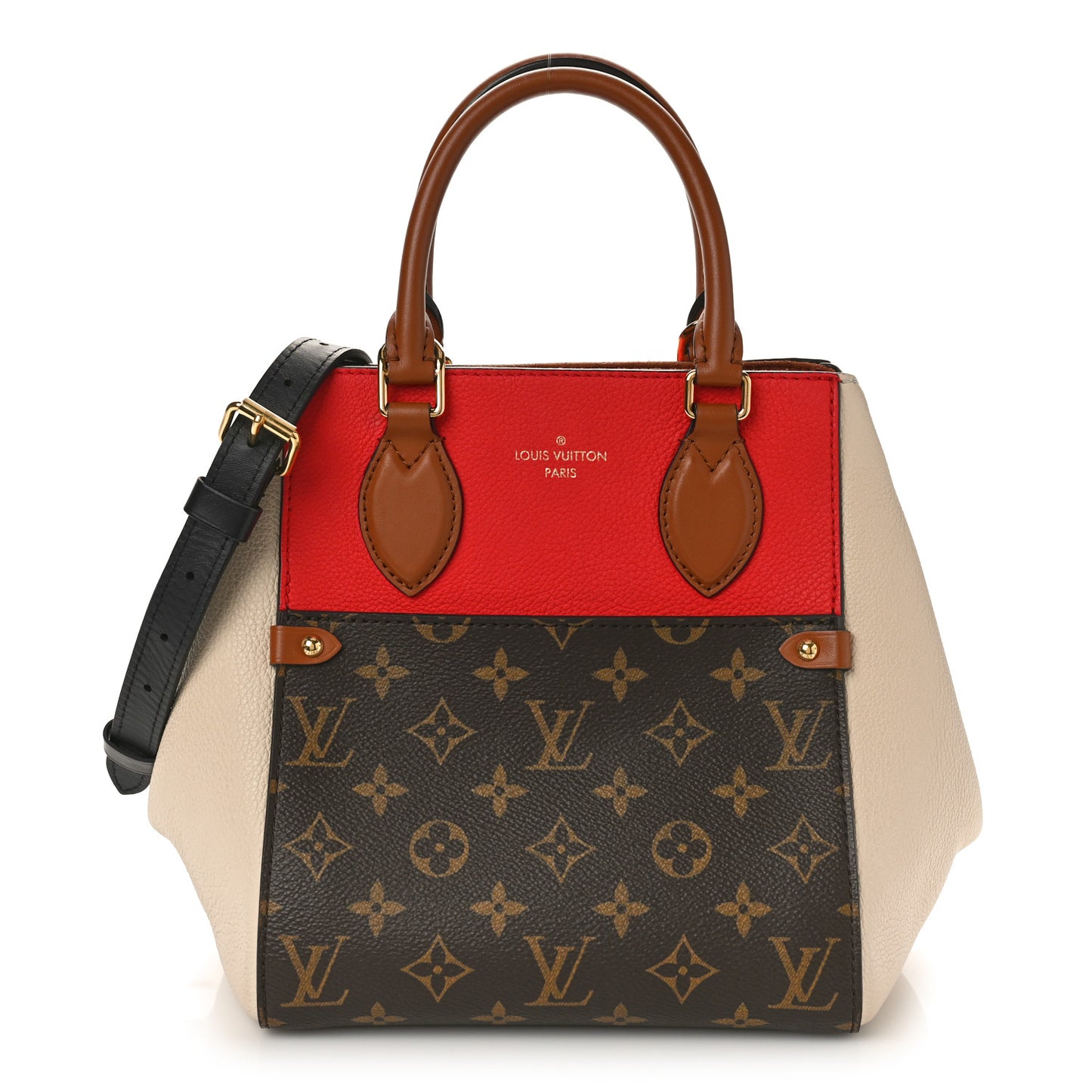Calfskin Monogram Fold Tote PM Cerise Cream Black