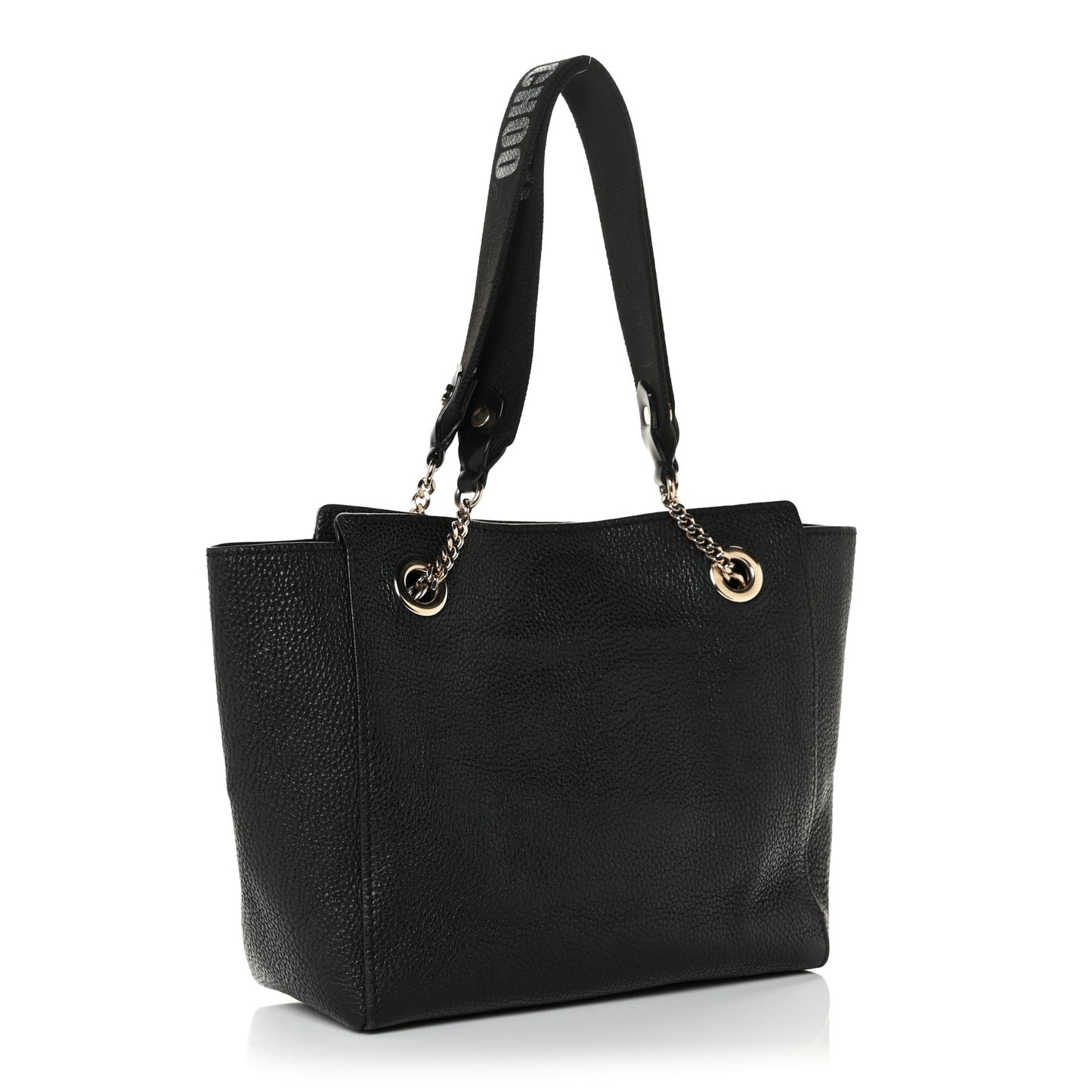 Grained Calfskin Logo Strap Tote Black