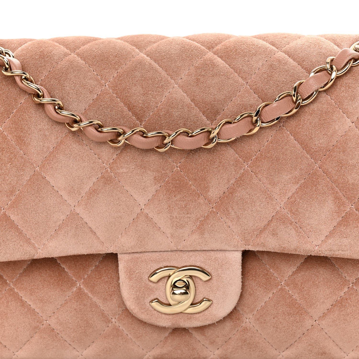 Chanel Suede Quilted Medium Double Flap Light Pink 8 of 10