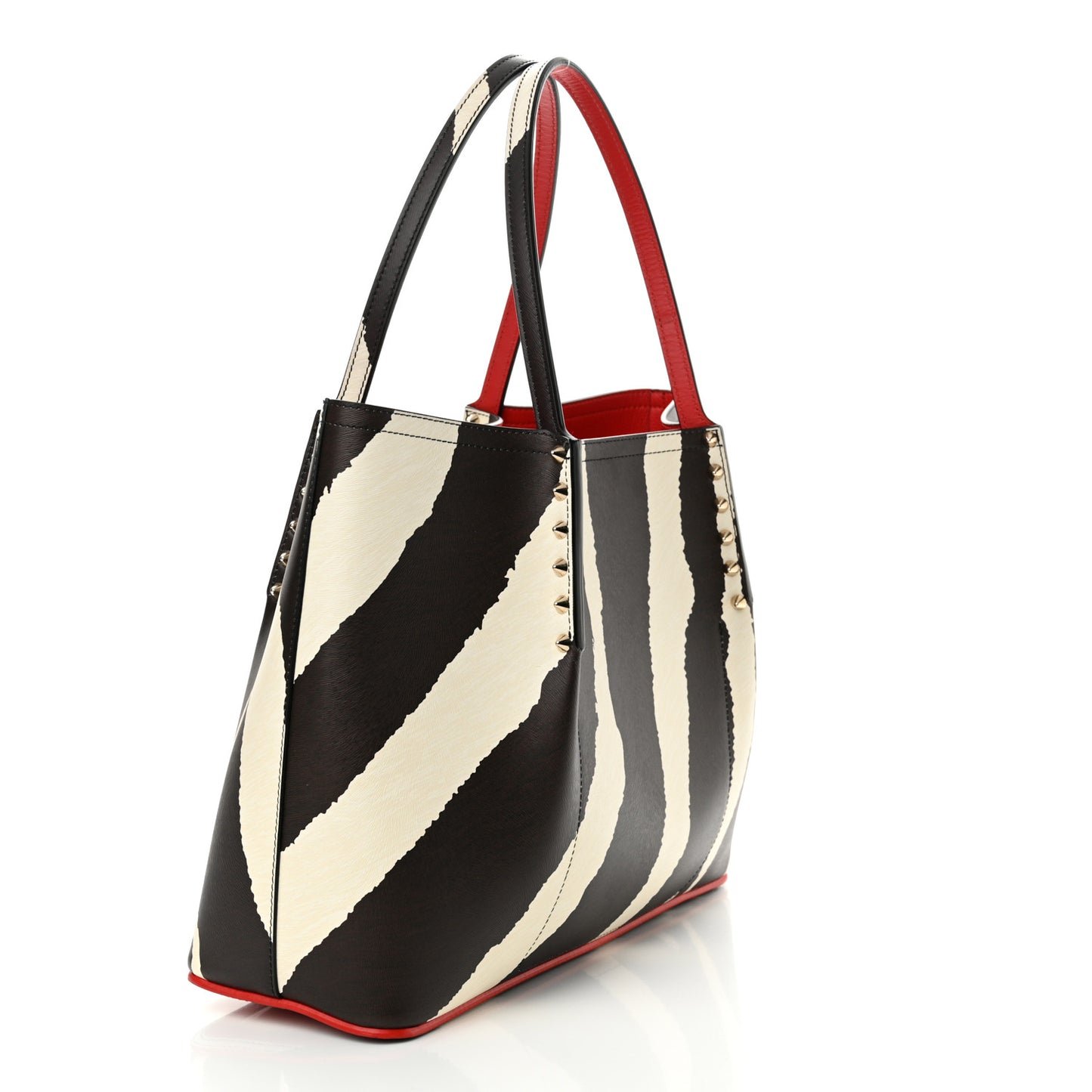 Calfskin Empire Zebra Print Spiked Large Cabarock Shopper Tote Brown White