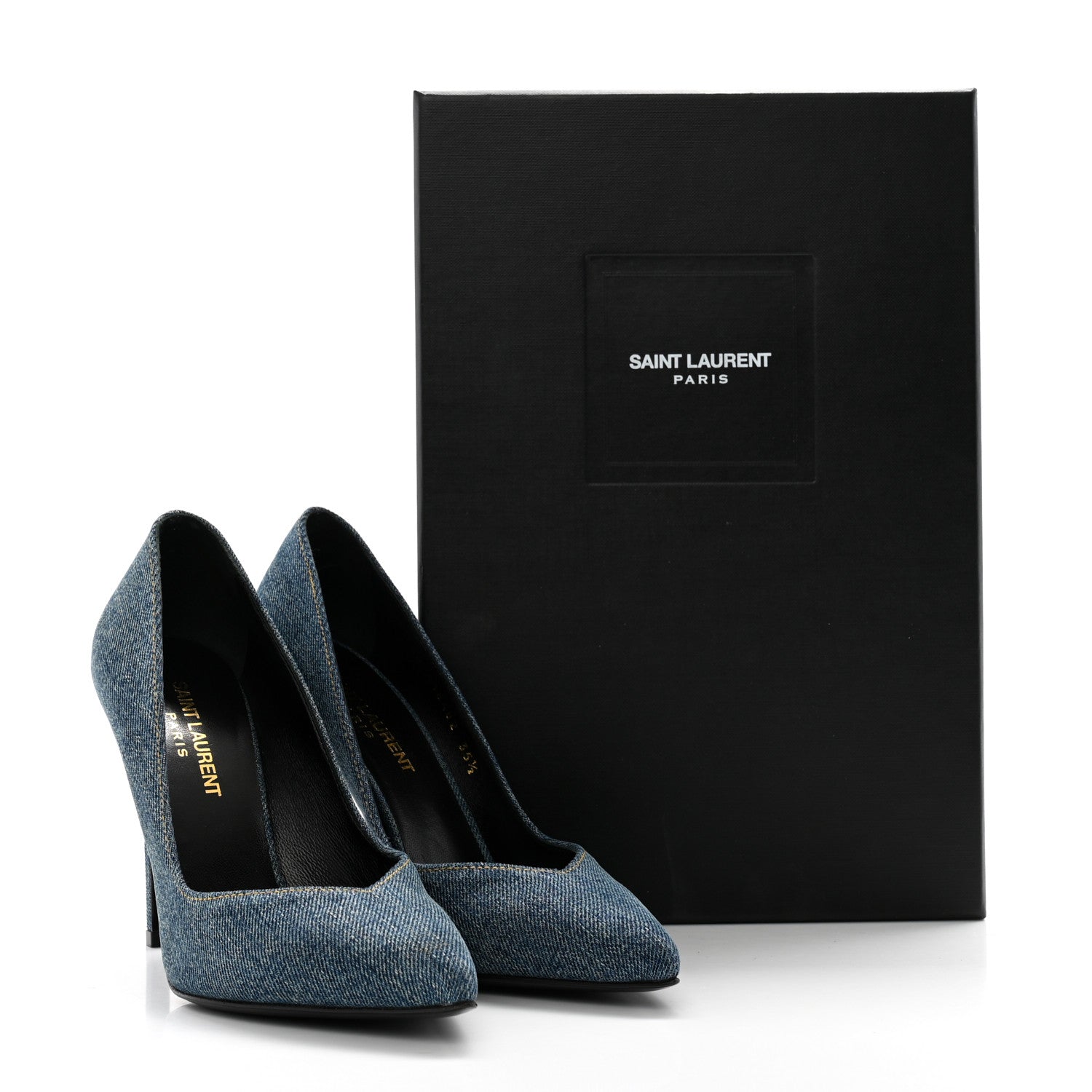 Saint Laurent Denim Classic Paris Escarpin V 105 Skinny Pumps 35.5 Light Blue 9 of 9