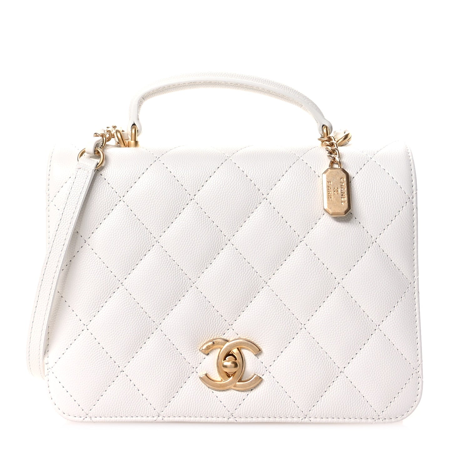 Caviar Quilted Mini Top Handle Flap White