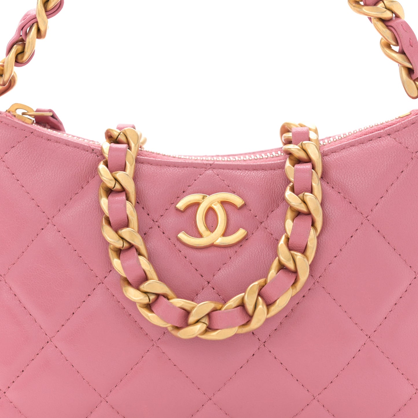 Lambskin Quilted Chain Around Top Handle Mini Bag Pink