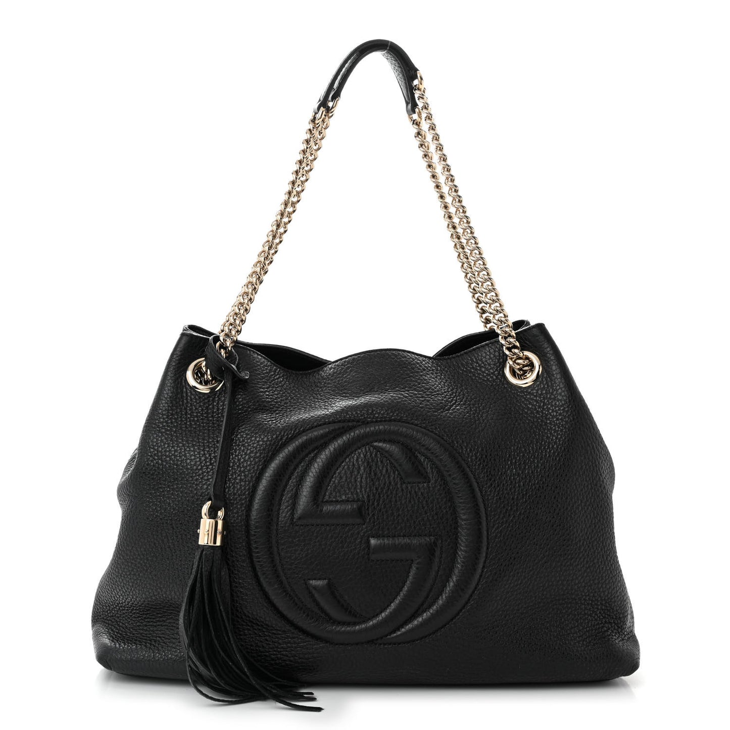 Pebbled Calfskin Medium Soho Chain Shoulder Bag Black