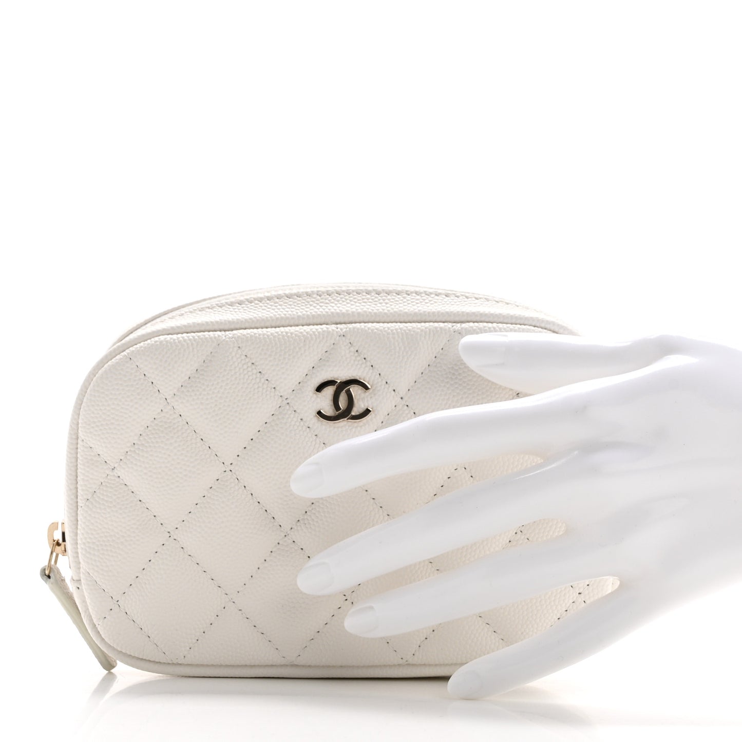 Caviar Quilted Small Curvy Pouch Cosmetic Case White