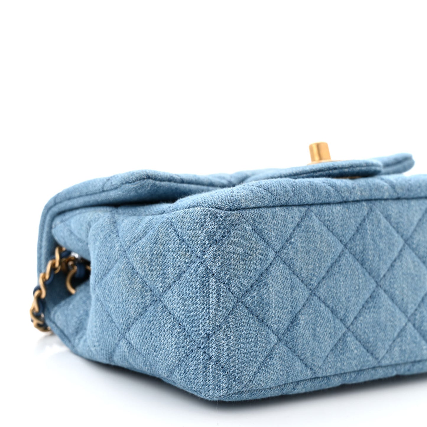 Denim Quilted Mini Pearl Crush Rectangular Flap Blue