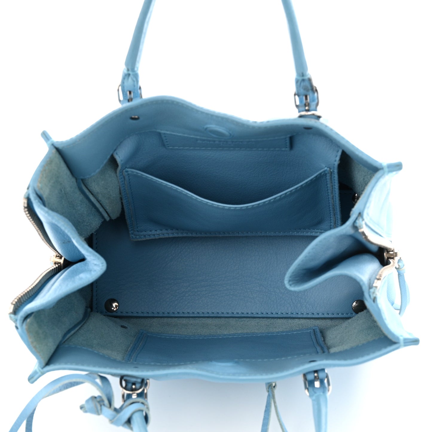 Supple Calfskin Papier Mini A4 Zip Around Tote Bleu Azur Clair