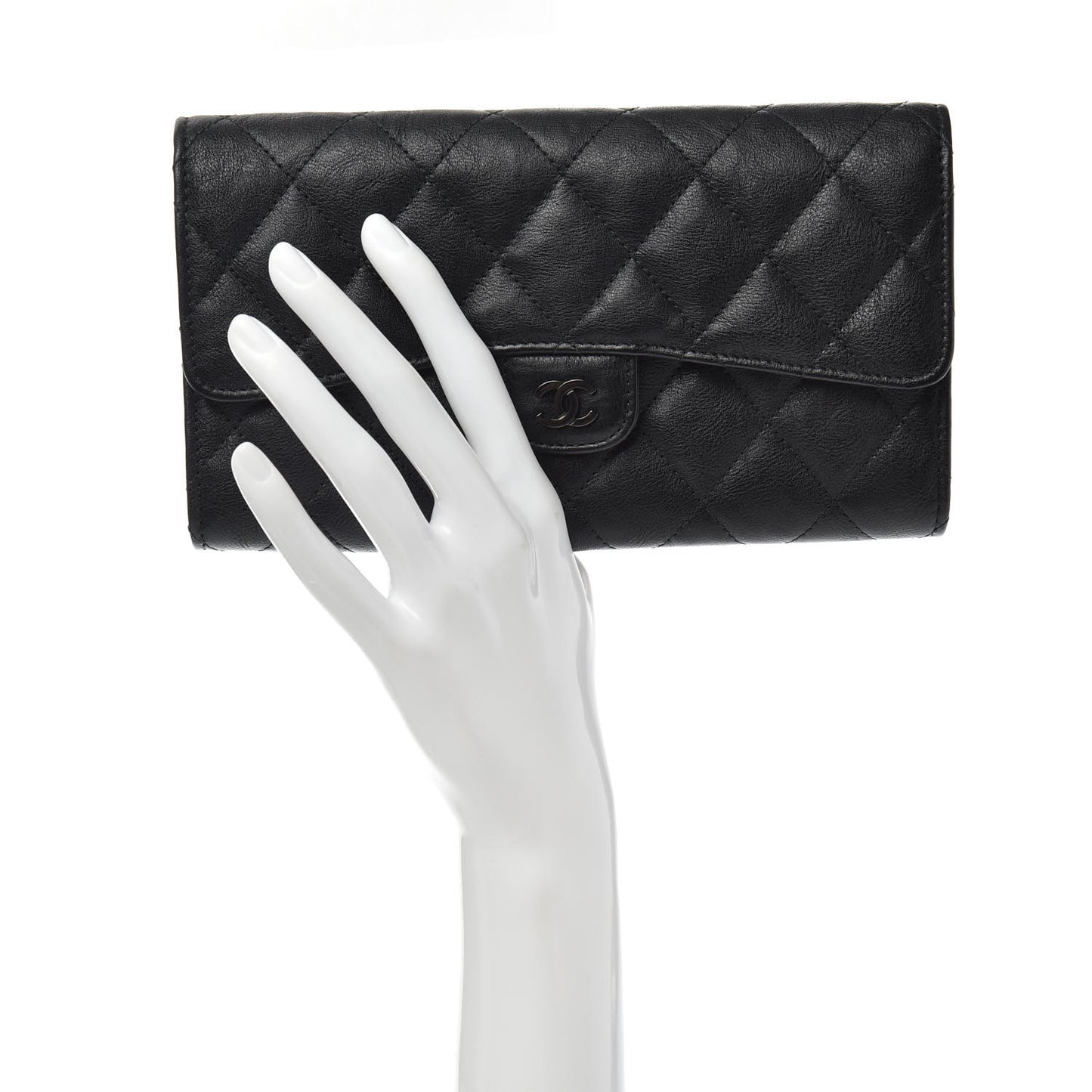Crumpled Calfskin Quilted Large Flap Wallet So Black