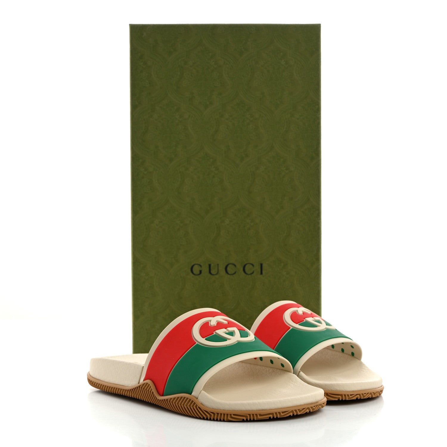 Gucci Rubber Web Womens Interlocking G Slide Sandals 37 Mystic White Green Red 8 of 8