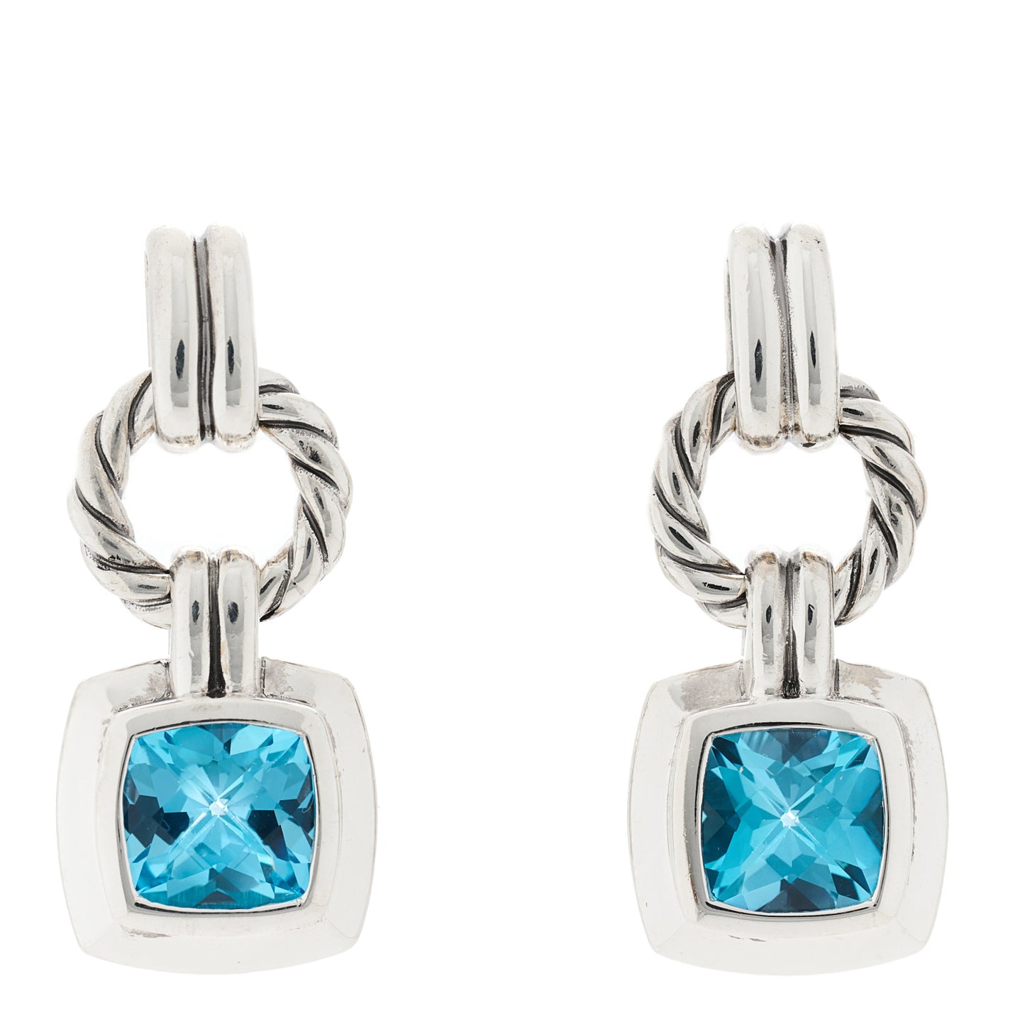 Sterling Silver Blue Topaz 7mm Renaissance Drop Earrings