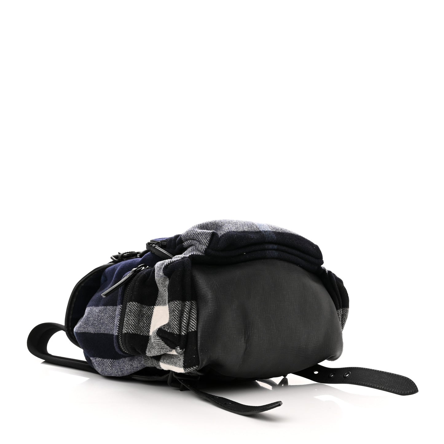 Wool Check Duffle Rucksack Backpack Indigo Blue
