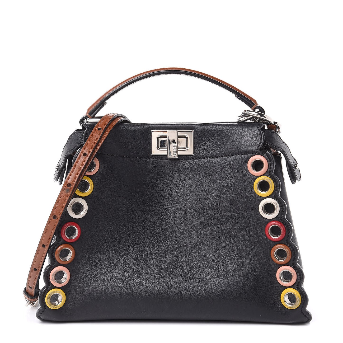 Nappa Scalloped Grommet Mini Peekaboo Iconic Satchel Black Multicolor