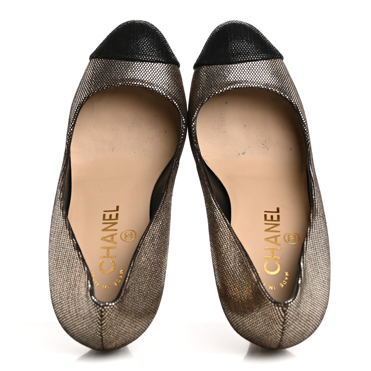 Textured Suede Cap Toe CC Pumps 38.5 Light Gold Black