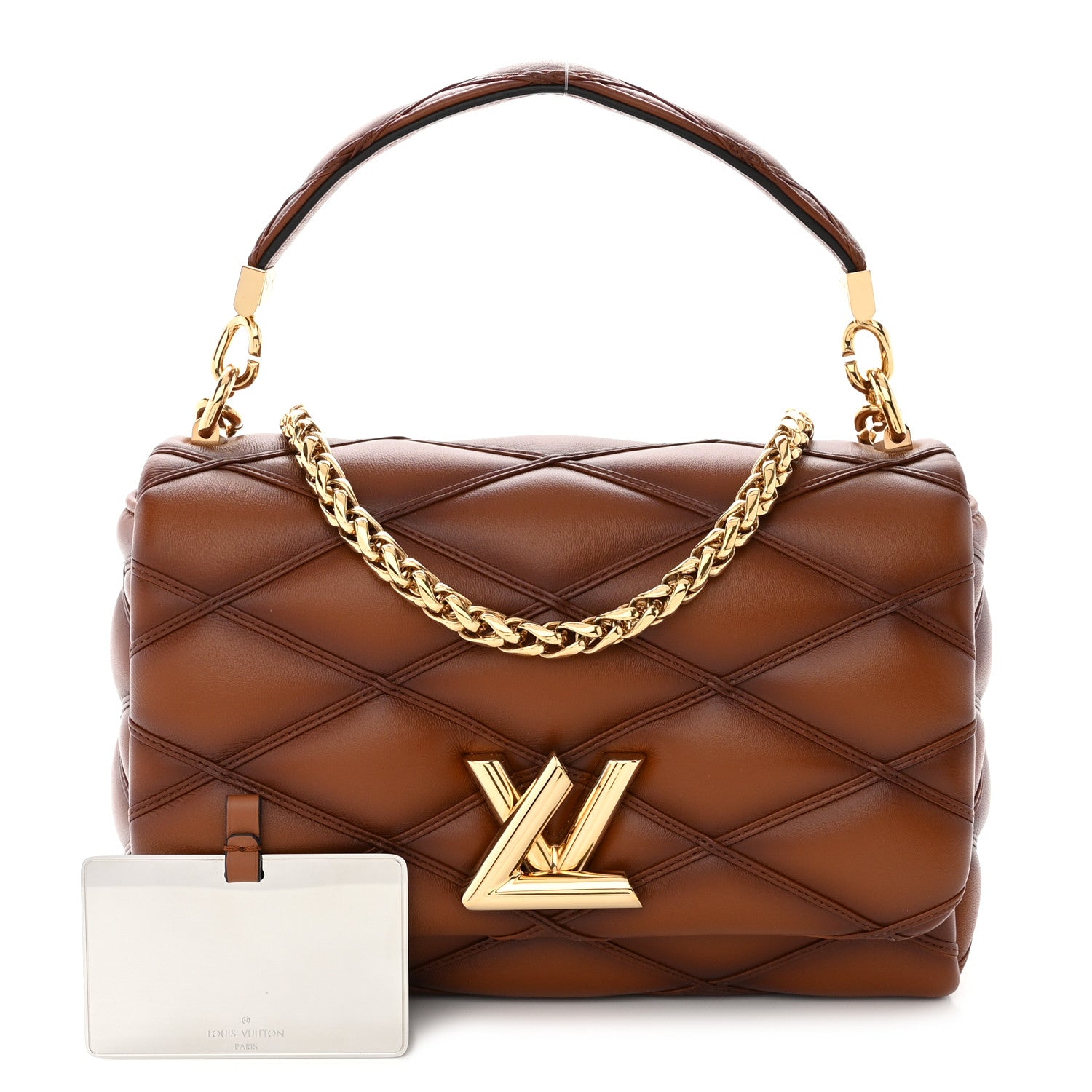 Louis Vuitton LOUIS VUITTON Lambskin Malletage Top Handle GO-14 MM Tan 3 of 10