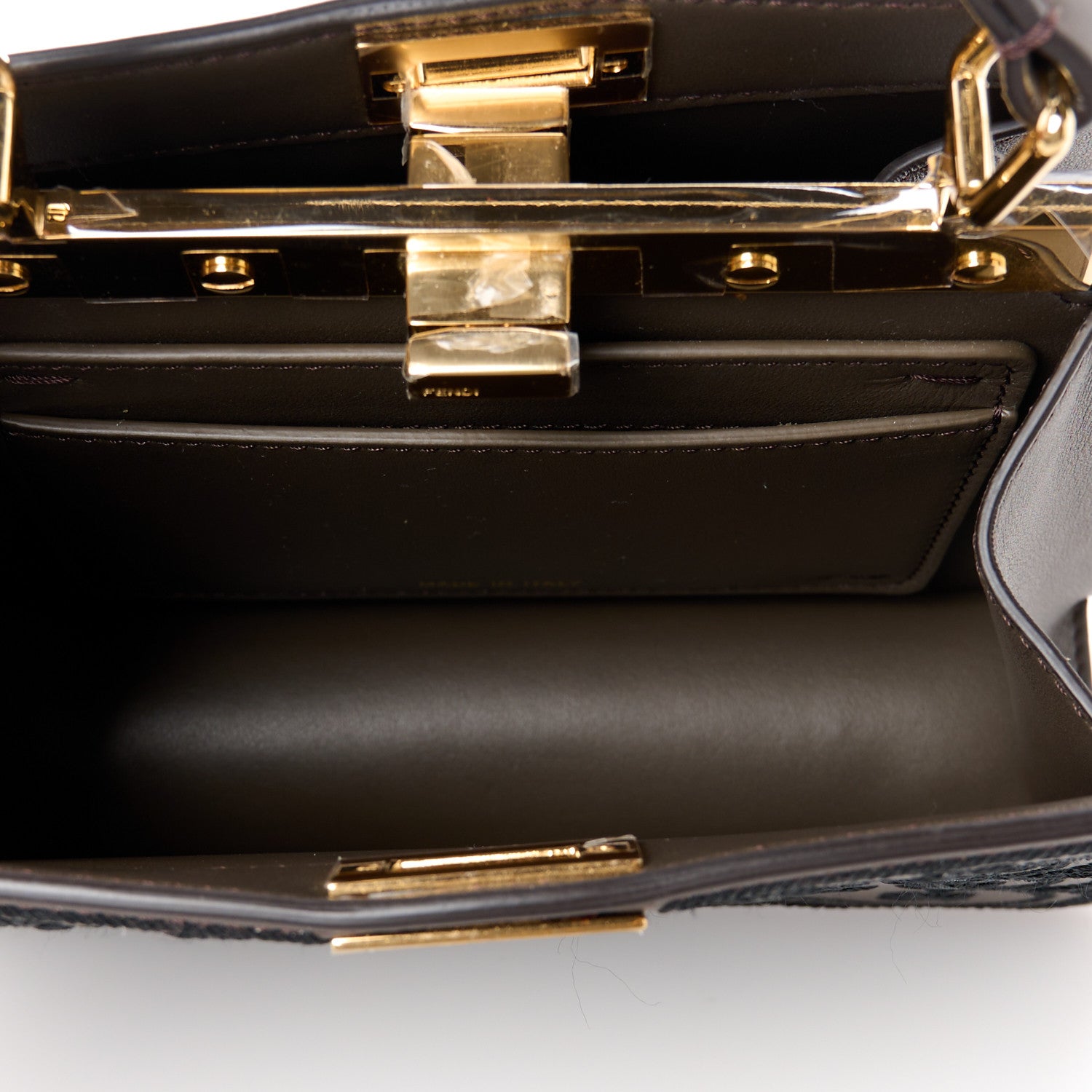 Fendi Vitello Seta Shiny Nappa Floral Embroidered Petite Peekaboo I SEE U Satchel Carbone Black 6 of 14