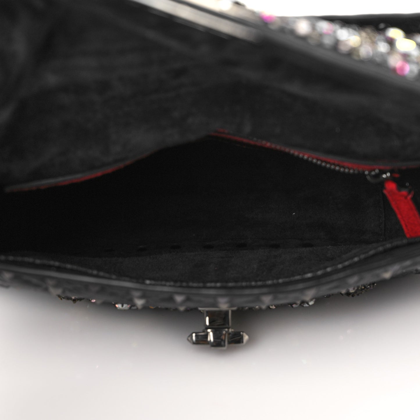 Craquele Nappa Butterfly Crystal Medium Rockstud Spike Shoulder Bag Black